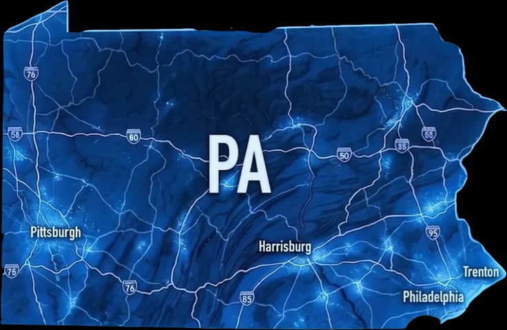 Mapa de Pensilvania, parte del área de servicio de canaletas de Haus Prime
